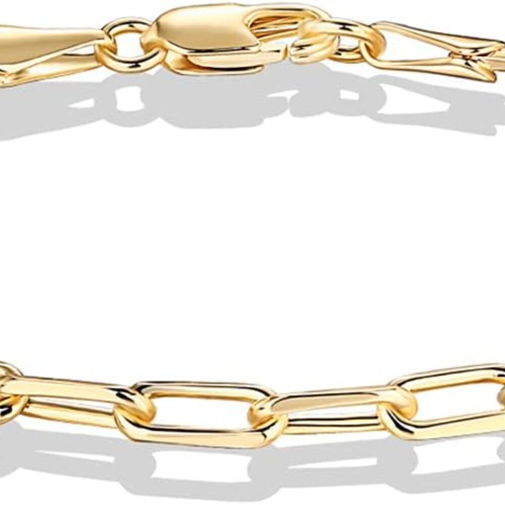 14K Gold Plated Paperclip/Curb/Figaro Chain Adjustable Bracelet for Women - Picture 3 of 5